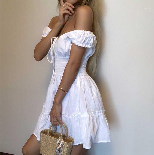 

party dresses summer women's dress bohemian holiday style word collar corset was thin high waist lace white1, White;black