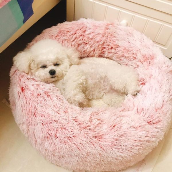 

pet dog bed warm fleece round dog kennel house long plush pets beds for medium large dogs cats soft cushion mats1