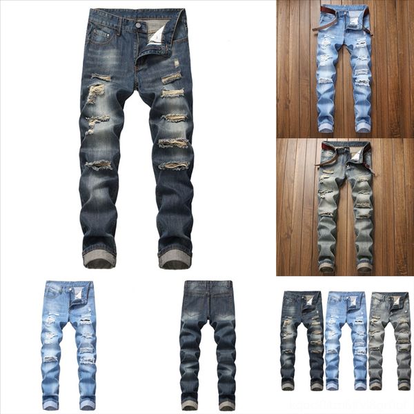 

tbmym zipper jeans stretch hole destroyed jeans leg man men ripped design, Black