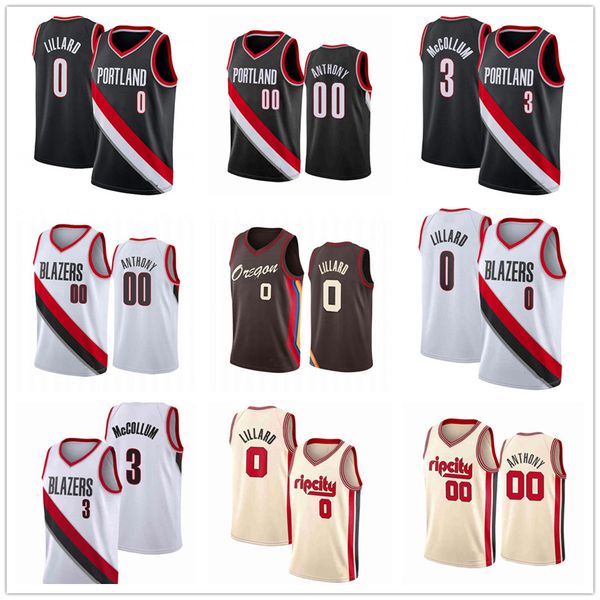 

2020 portland damian 0 lillard carmelo 00 anthony mccollum the swing man sewed and embroidered basketball jerseys, Black;red