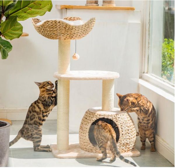 

cat toys hand woven climbing frame nest, tree, one large sisal grabbing board column interactive pet supplies