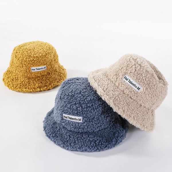 

bucket hat letter lamb faux fur thickened warm teddy winter hats for women lady bob panama outdoor plush fisherman hat, Blue;gray