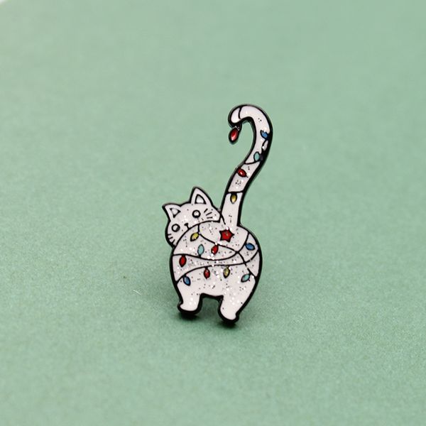 

new cute cartoon animals long tail white tabby cat brooch waving up tail enamel pin fashion children's denim clothes lapel pendant, Blue