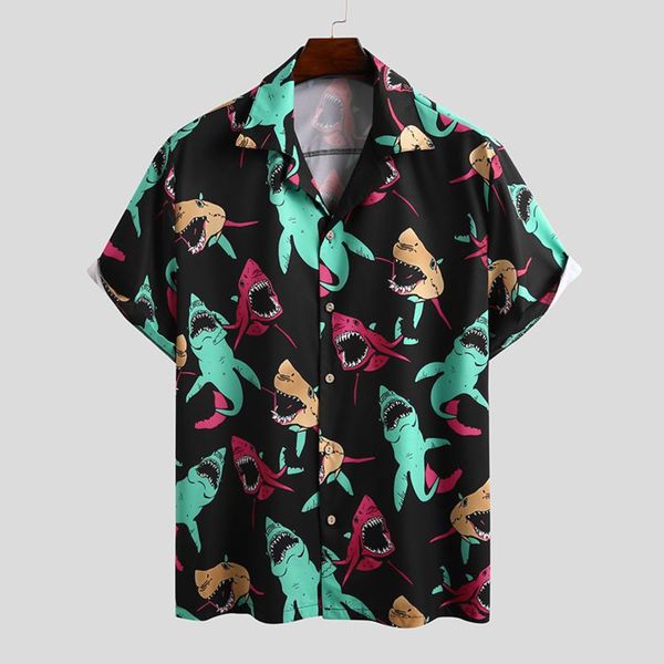 

incerun summer men printed shirt lapel casual chic button short sleeve camisas hombre 2020 fashion streetwear hawaiian shirts c1211, White;black