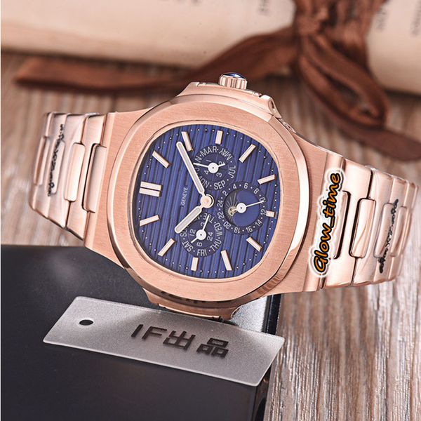

high version 5740/1g-001 blue dial automatic mechanical 5740 mens watch rose gold steel case stainless steel bracelet designer gents watche, Slivery;brown