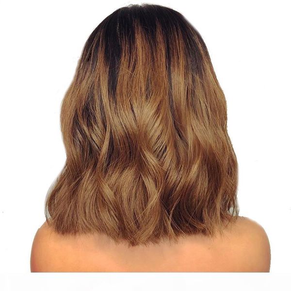 

1b brown ombre lace front wigs remy pre plucked lace front human hair wigs with baby hair short wavy bob wigs glueless, Black;brown