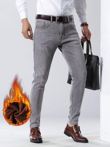 

men washed thermal jeans without belt w8nu#, Blue