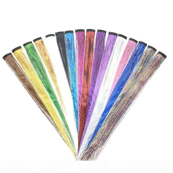 

16pcs tinsel strands colored hair tinsel kit hair dazzle glitter extensions sparkling shiny flairs silk clip on in hair extensions, Black;brown