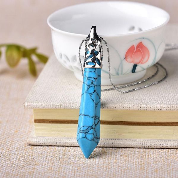 

1pc fashion simple natural crystal point pendant amethyst opal mineral jewelry colourful chain for men women jewelry qylenc, Black