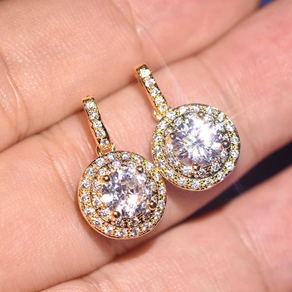 

stud luxury female earrings 925 sterling silver princess square micro pave zircon for women jewelry wholesale pendientes, Golden;silver