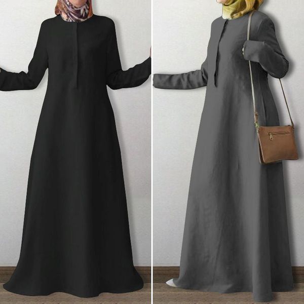 

zenzea 2021 retro muslim maxi dress women's autumn islam clothing casual long sleeve vestidos female o neck robe oversized, Black;gray