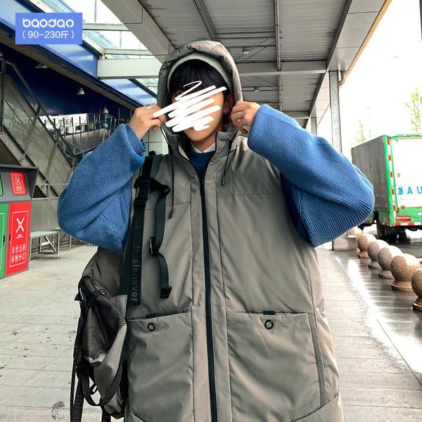 

pocket hooded vest cotton korean autumn fashion plus size loose vest thicken retro jaqueta masculina men clothing de50mbx, Black;white