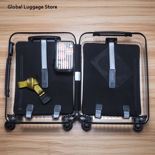 

20 inch transparent pc spinner travel bag rolling luggage carry on lj200928