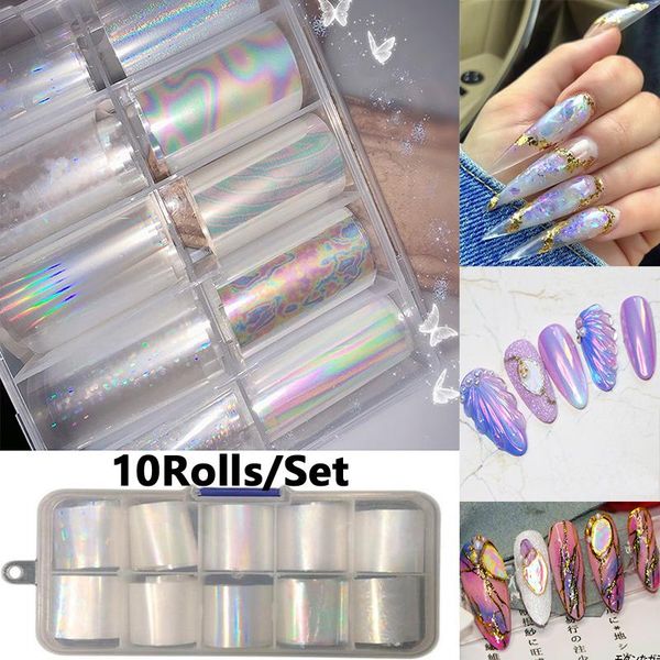 

stickers & decals 10rolls nail art transfer foil tips sticker laser shiny sky mixed adhesive holographic manicure cellophane decorations, Black