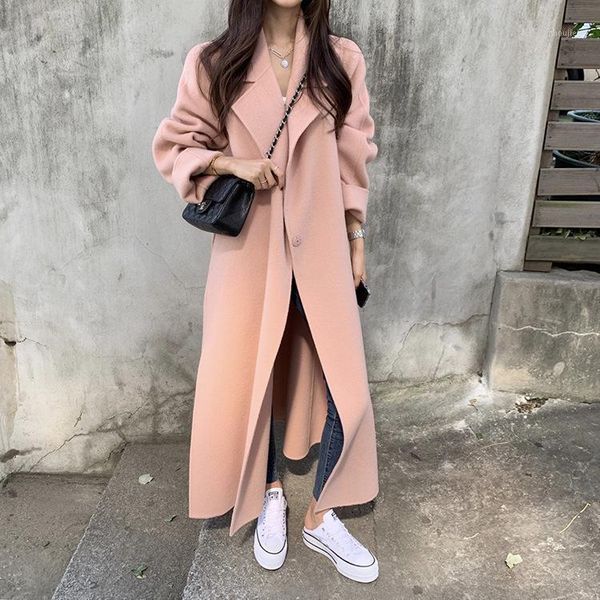 

winter women luxury handmade wool coats double faced wool 100% x-long design coats korean women outerwear pink1, Black