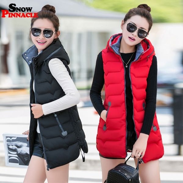 

winter long vest women casual slim thick warm autumn hooded sleeveless waistcoat long zipper female cotton padded jacket lj201203, Black;white
