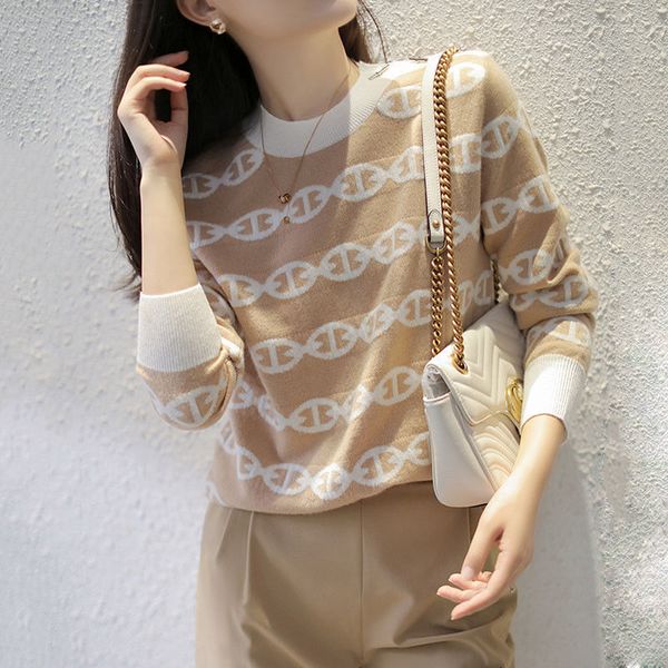 

temperature 2021 around the neck long fall and winter new loose fashion pattern wear in female sweater 2txl, White;black