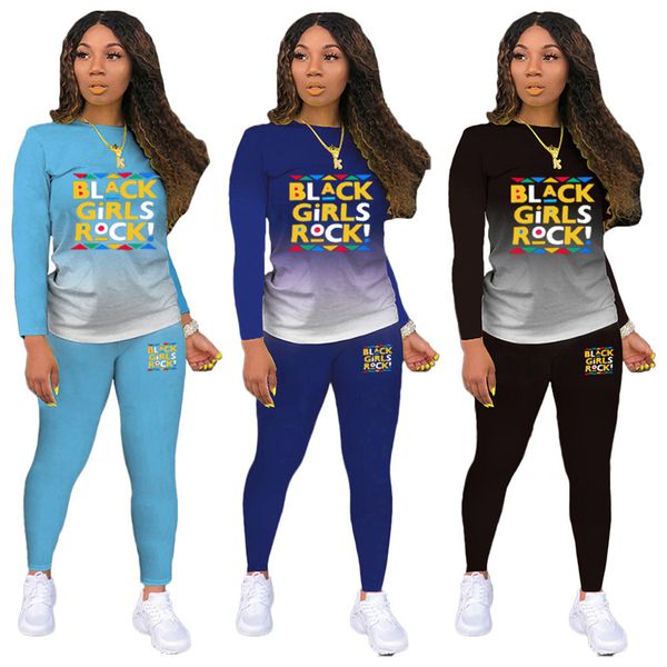 

женская дизайнерская tracksuit black girls rock letters printed градиент цвета толстовки топы брюки леггинсы два кусочка эпикировка одежда f, White