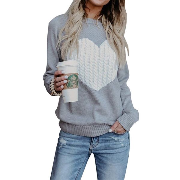 

autumn women's sweater casual street clothes moderate knitting pullover lady sweater plus size hiver heart pattern long sleeve y200720, White;black