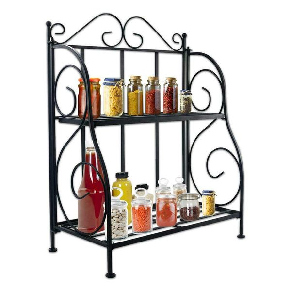

2-tier black foldable shelf rack kitchen bathroom counterstorage organizer