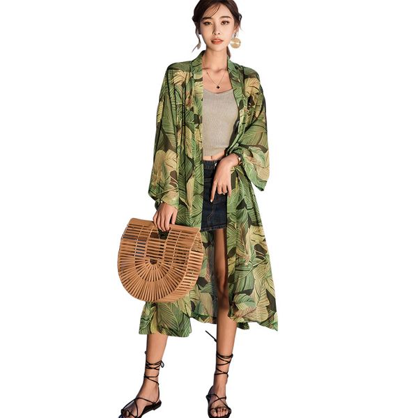 

2021 new runway cardigan kimono feminine, floral pattern, long sleeve, vintage chiffon bohemian blouse e9tm, White
