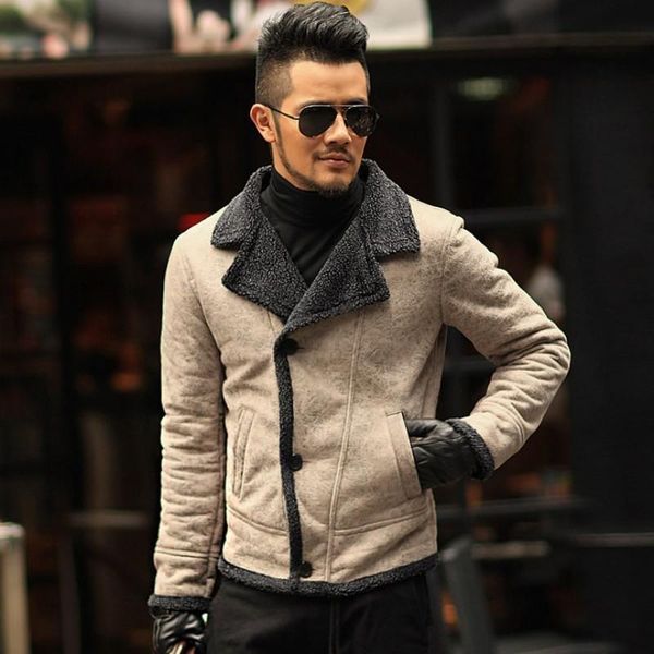 

men's jackets england pu faux leather casual men winter wool liner warm vintage cool moto motorcycle outerwears male coat overcoat, Black;brown