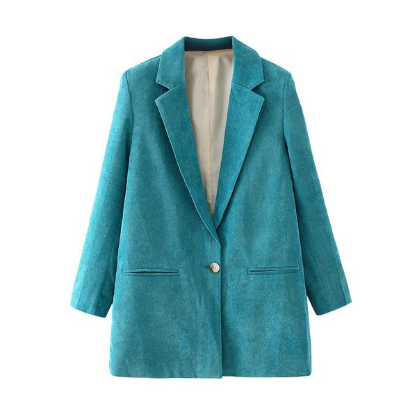 

2021 new in fall europe and the united states women's lake blue corduroy a grain of buckle female suit jackets mpmd, Black;brown