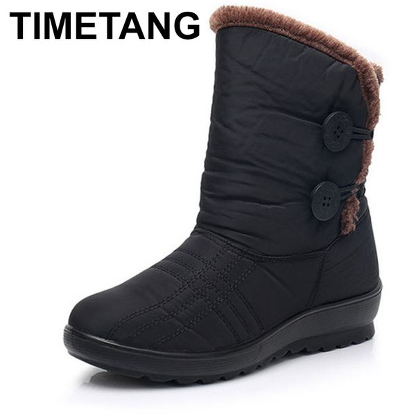 

snow boots brand women winter boots button lady shoes antiskid waterproof flexible women fashion casual boots, Black