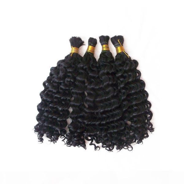 

brazilian deep wave bulk human hair for braiding natural color 4 bundles hair bulk no weft fdshine, Black