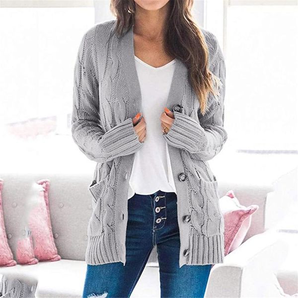 

women cardigan knitted sweater autumn winter boho patchwork long sleeve open front jumper casual streetwear coat pockets#1116, White