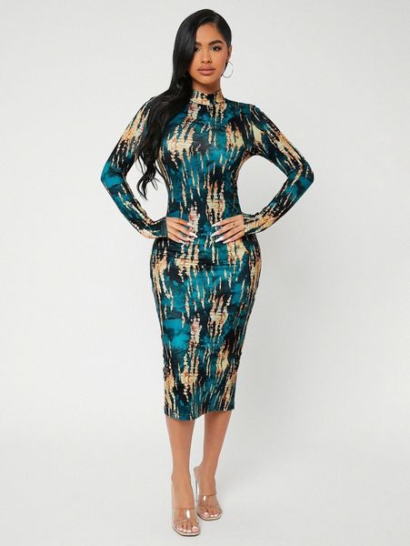 

sxy tie dye split back bodycon dress y4rj#, Black;gray