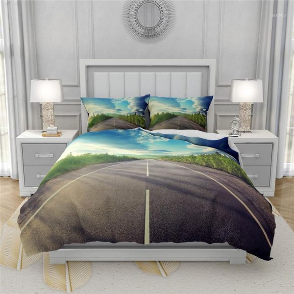 

3d highway road duvet cover set for boys single double size bedding set natural scenery printed bedspread on the bed bed1