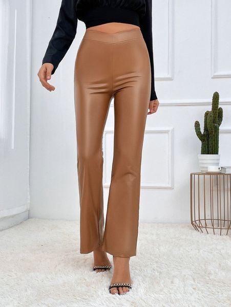 

high waist pu leather flare leg pants a5kd#, Black;white
