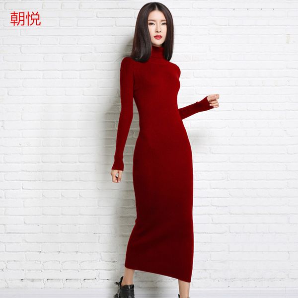 

2020 new autumn aand winter dress long female soft cashmere high knitted sweater pullovers 6-color jumpers, Black;gray