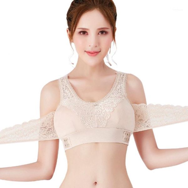 

women vest front cross side buckle sports bra wireless lace breathable bra intimates without steel ring gathers, Red;black