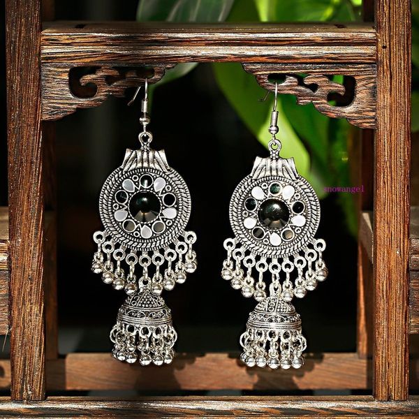 

gypsy exaggerated oil drop round rice birdcage pendant personality metal earrings female bohemia, Silver