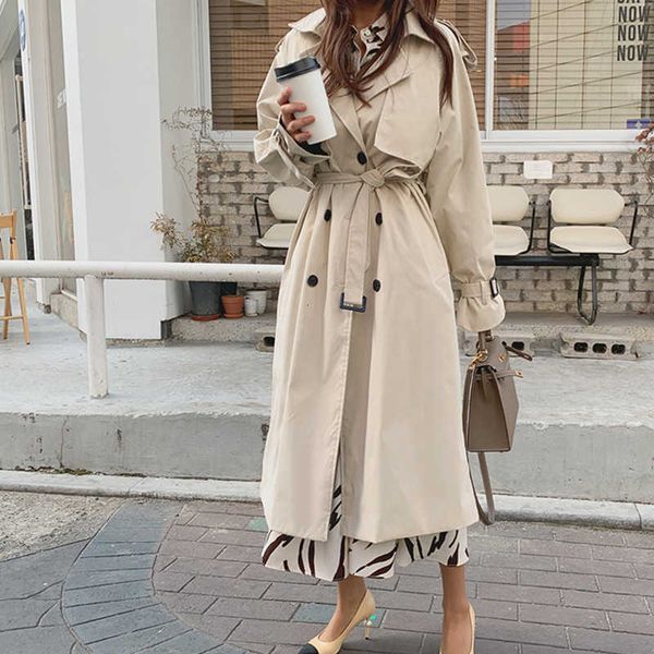 

2020 new autumn spring women's trench coat for women korean windbreaker female plus size double breasted ladies long chic coats, Tan;black