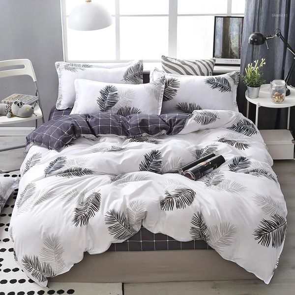 

j ab-side leaves print bed cover set kid boy girl plaid duvet cover child bed sheets and pillowcases comforter bedding set1