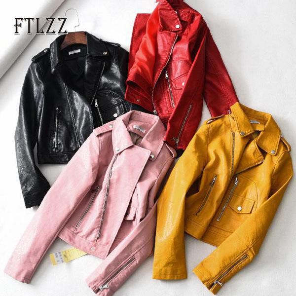 

women's leather & faux women with belt biker jacket 2021 autumn turn-down collar casual coat ladies pu outerwear, Black