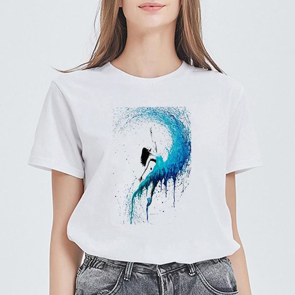 

femme harajuku vestidos vogue camiseta mujer ballet dance tee shirt t shirt women elegant clothes streetwear aesthetic, White