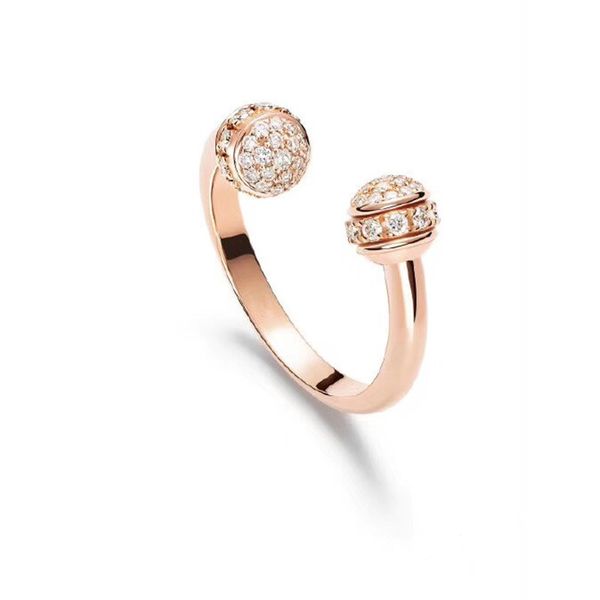 

classic jewellery design ring with rotatable opening, high-end atmosphere ladder square diamond micro-set two beads ring ing, Red;brown