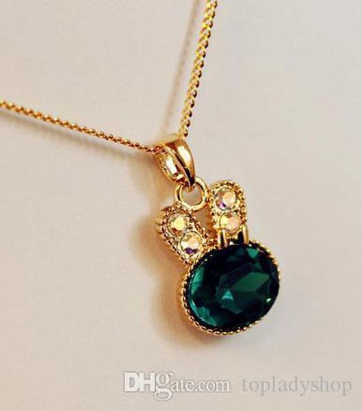 

controls the clavicle chain cute sea green full diamond crystal rabbit pendant necklace wholesale ing