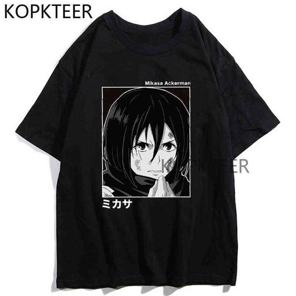 Mikasa Ackerman T-Shirt Angriff auf Titan Grafik Manga Streetwear T-Shirts Anime Cartoon Männer Frauen Mode T-Shirts Harajuku Tops Y220208