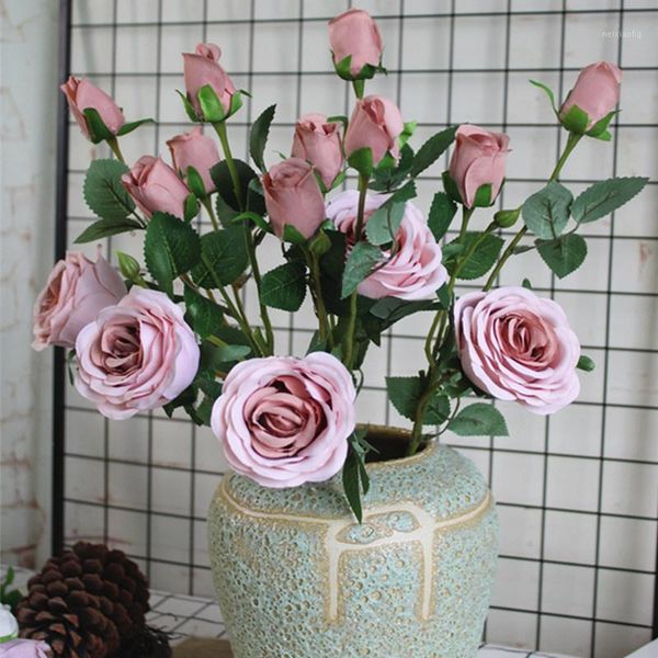 

decorative flowers & wreaths rose bud branch silk artificial for wedding arch decoration flores artificiales fake xmas flower wall decor1