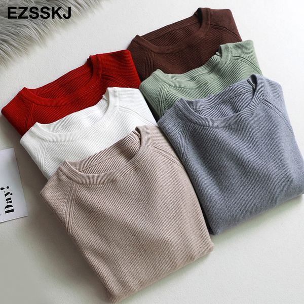 

casual basic autumn winter thick sweater women long sleeve o-neck soft knit sweater pullovers solid female jumper y200722, White;black