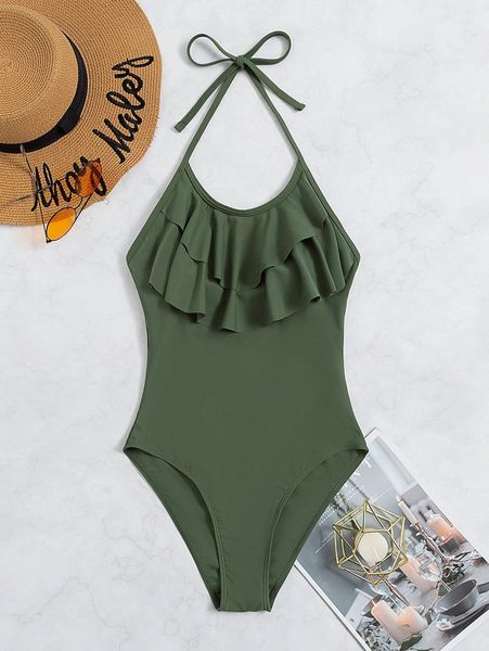 

tiered layer halter one piece swimsuit a27y#, White;black