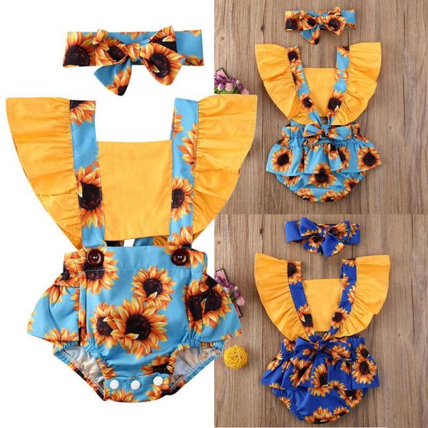 

jumpsuits born infant baby girl summer jumpsuit headband outfit clothes set, Blue