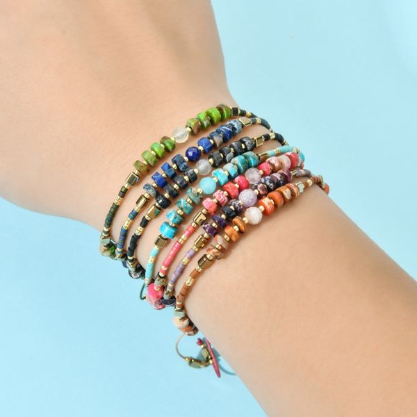 

japanese seedbeads natural stone strands adjustable glass beads bracelet for women, Black