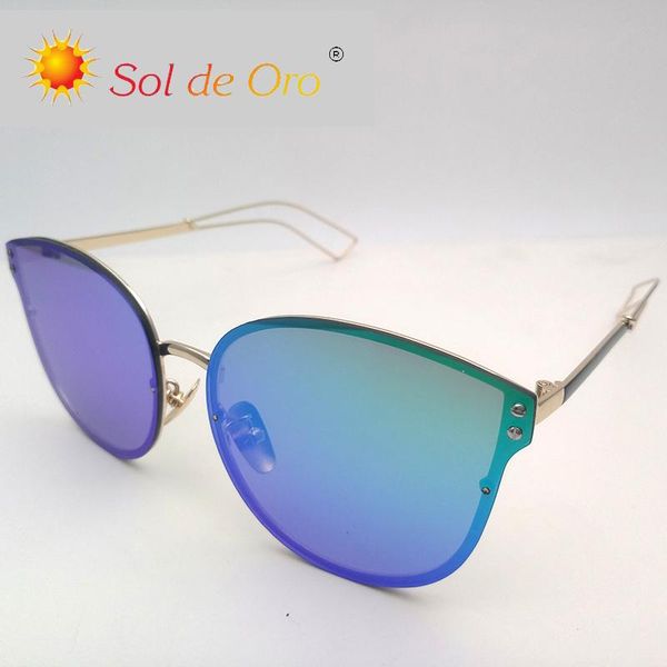 

sunglasses sol de oro female male mirrored clear lens cat eye uv400 protection stylish metal frame, White;black
