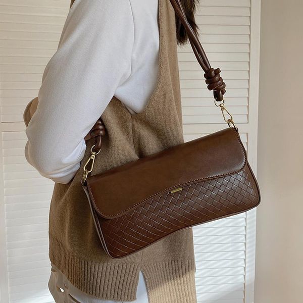 

fashion leather knitting shoulder underarm bags for women luxury small flap handbag braided pillow crossbody bag wallet